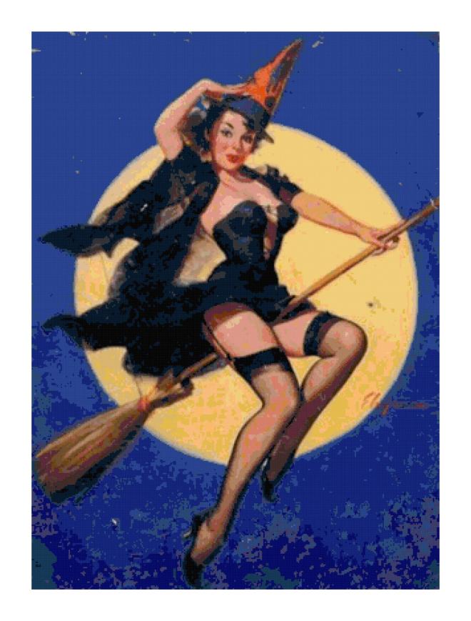 Pin-Up Witch on Broom Pattern