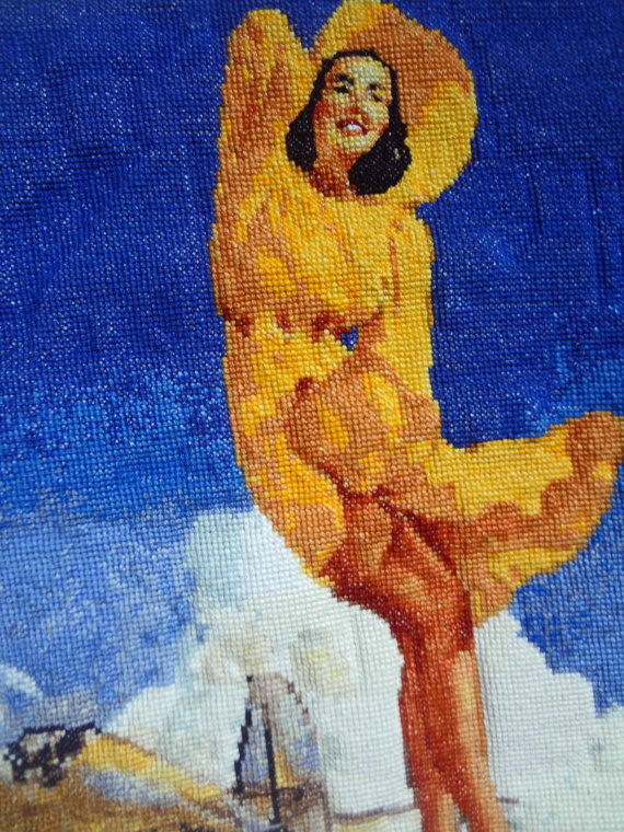 Pin-Up with Plane Finished Cross-Stitch http://www.ebay.com/itm/-/251722864165?ssPageName=ADME:L:LCA:US:1123