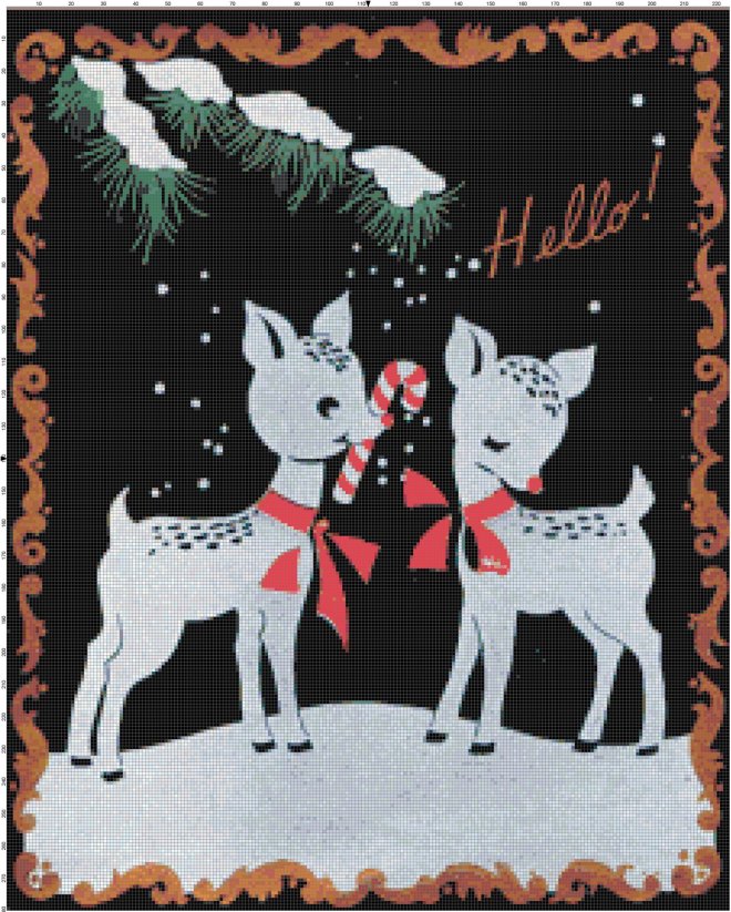 Retro reindeer with candy canes cross-stitch pattern