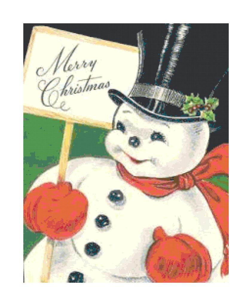 Retro Christmas snowman cross-stitch pattern