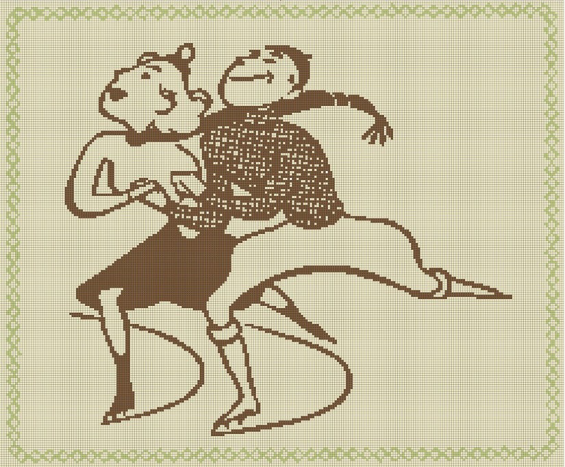 Retro ice skating silhouette cross-stitch pattern