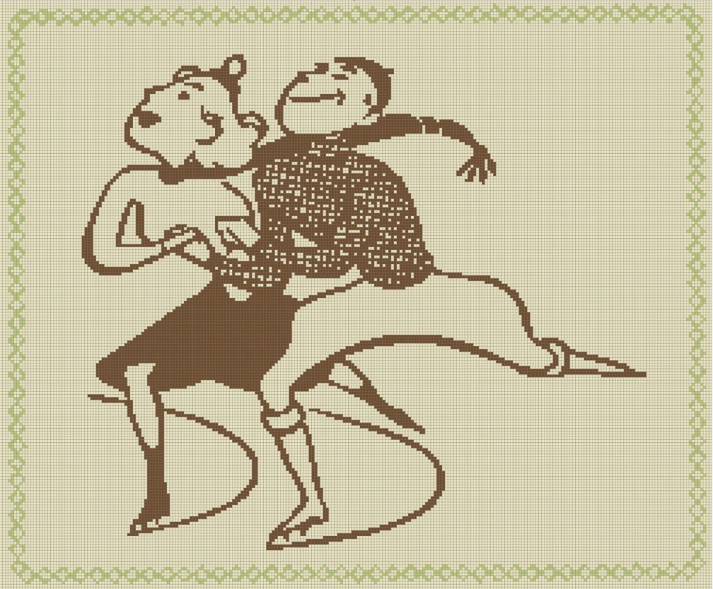 Retro ice skating silhouette cross-stitch pattern