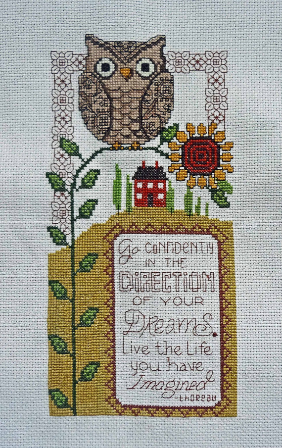Owl and sunflower finished cross stitch