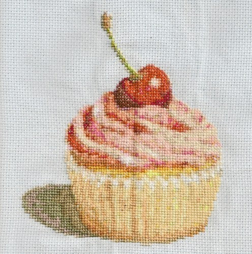 Cherry cupcake finished cross stitch
